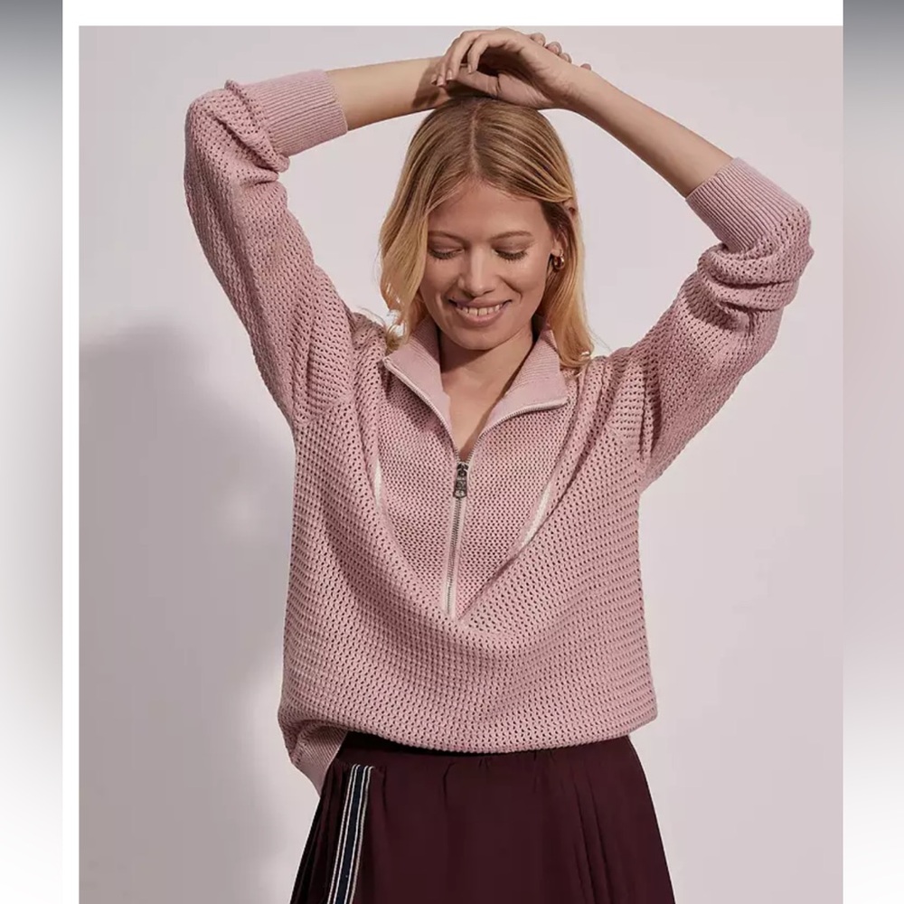 Varley Women's Calva Cotton Open Knit Sweater Pink Mauve 1/2 Zip NWT - Picture 5 of 10
